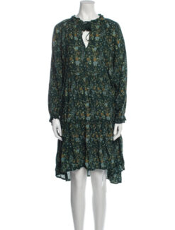 Roller Rabbit Womens Floral Print Long Sleeve Ruffled A-Line Dress Medium