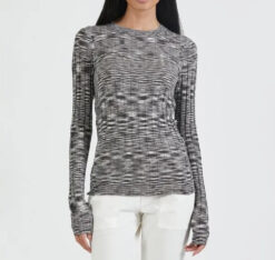 ATM Womens Ribbed Silk Knit Spacedye Mock Neck Pullover Knit Sweater XS