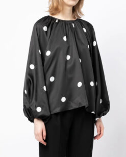 Cynthia Rowley NWT Alice Polka Dot Silk Puff Sleeve Top Blouse XS Black NEW