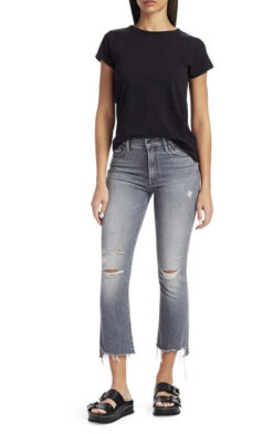 Mother The Insider High Rise Crop Step Fray Ace of Spades Jeans 24