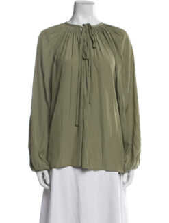 Ramy Brook Paris Tie Neck Long Sleeve Top Blouse Small Green