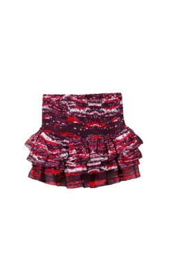 Isabel Marant Ikat Print Silk Ruffled Tiered Mini Skirt Size XS Red