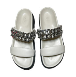 IRO Paris Mosta Ivory Leather Double Strap Chain Slides Flats Sandals Size 38