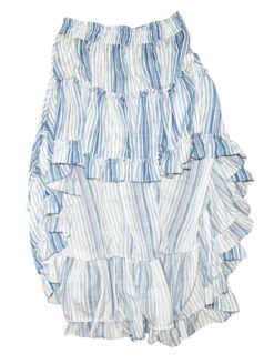 Misa Womens Striped Linen Tiered Ruffle Midi Maxi Skirt Medium Blue