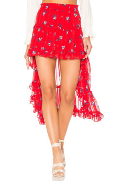 Misa Womens Camelia Floral Print Tiered Ruffle Maxi Skirt Small Red