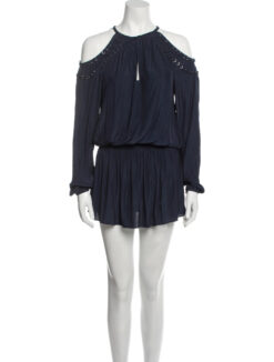 Ramy Brook Womens Alicia Long Sleeve Smocked Cold Shoulder Mini Dress Medium