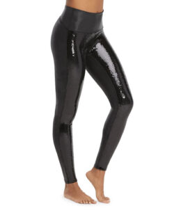 Spanx NWT Womens Black Faux Leather Sequin High Rise Legging Pants Small
