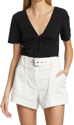 Derek Lam 10 Crosby Women's Belle Twist V-Neck Short Sleeve Top Blouse XS Black