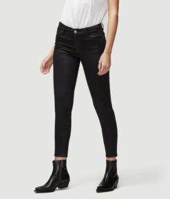 Frame NWT Women's Le High Straight Coated Cropped Jeans Size 25 Black