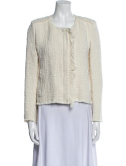 IRO Women's Cauley Ivory Tweed Fringe Lesage Jacket Size 36