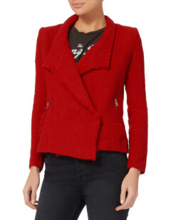 IRO Women's Mira Poppy Red Tweed Fringe Lesage Jacket Size 34
