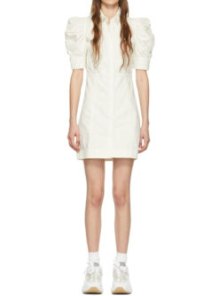 Frame Gillian Ecru Puff Sleeve Collared Mini Dress Small
