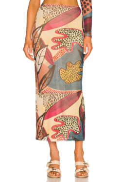 Alexis Rosiers Desert Printed Mesh Midi Skirt Size Small
