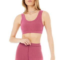 Alo Yoga NEW Ribbed Wellness Cropped Tank Sports Bra Top Small Raspberry