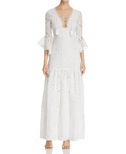 Badgley Mischka Runway NWT Belcanto White Eyelet Lace Maxi Dress Size 2