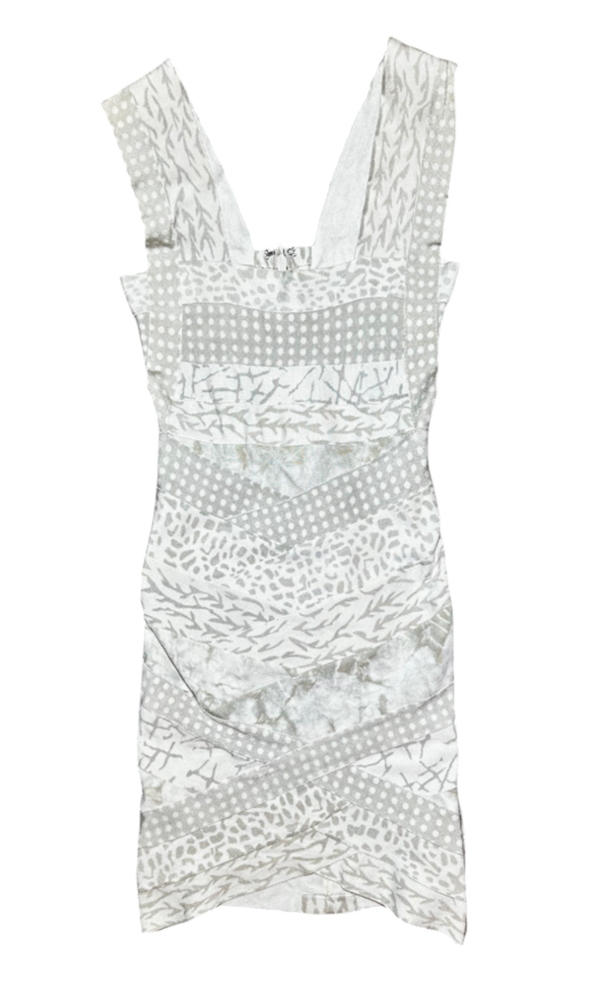 Herve Leger Beige Printed Square Neck Bandage Bodycon Mini Dress Size XS - Image 3