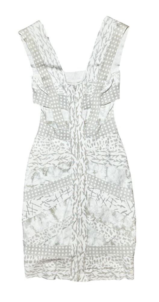 Herve Leger Beige Printed Square Neck Bandage Bodycon Mini Dress Size XS - Image 4