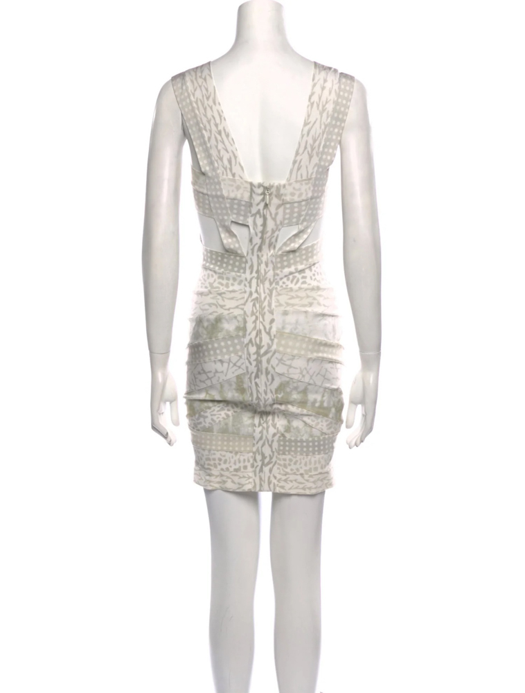 Herve Leger Beige Printed Square Neck Bandage Bodycon Mini Dress Size XS - Image 2