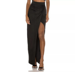 Michael Costello x Revolve NWT Lenore Black Satin Maxi Skirt Small