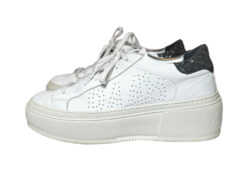 P448 Women's White Leather Glitter Heel Platform Low Top Sneakers 38