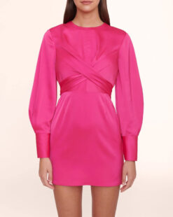 STAUD NWT Women's Crosshill Pink Satin Long Sleeve Mini Dress XS