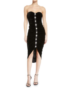 Veronica Beard Palo Black Ruched Crushed Velvet Strapless Midi Dress Size 0