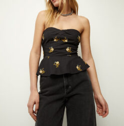 Veronica Beard NWT Chaka Black Floral Embroidered Strapless Bustier Top Blouse 0 NEW