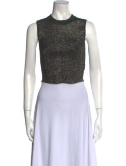 A.L.C. Miriam Glitter Metallic Sleeveless Mock Neck Crop Top Blouse Size XS