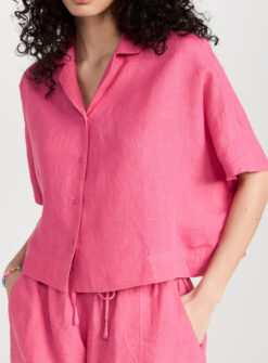 Apiece Apart NWT Serra Pink Linen Cropped Camp Shirt Top Blouse XS NEW