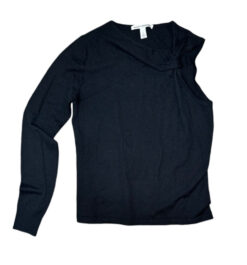 Autumn Cashmere One Sleeve Twist Front 100% Cashmere Sweater Small Black