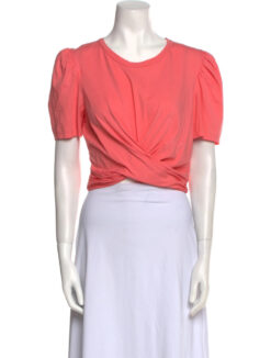 A.L.C. Women's Short Puff Sleeve Crew Neck Crop Top Blouse Small Coral