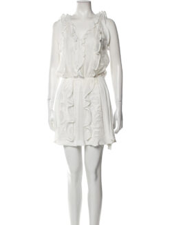 Alexis Celina White Lace Ruffled Frill V-Neck Mini Dress Size XS