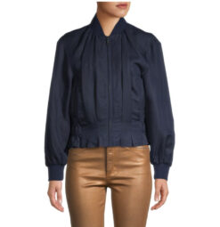Frame Women's Shawl Collar Pintuck Full Zip Linen Jacket XXS Navy