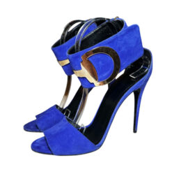Gucci Ursula Blue Suede Maxi Horsebit Ankle Strap Heels Sandals Pumps 40