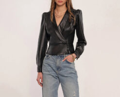 Heartloom NWT Women's Palma Vegan Leather Long Sleeve Jacket Top Blouse XS Black