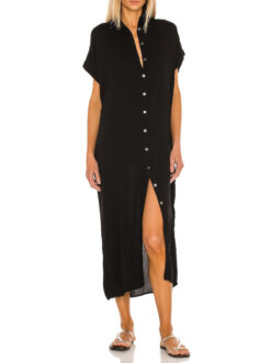 Indah Women's Delphina Black Button Up Midi Shirt Dress Dress Small