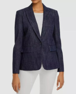 Joie Women's Anilah Blue Denim One Button Peak Lapel Jacket Blazer Size 2