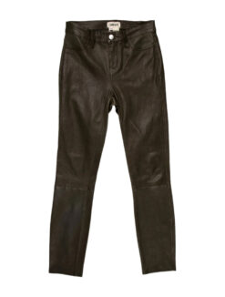 L'Agence Lambskin Leather Mid Rise Dark Green Ankle Pants 25