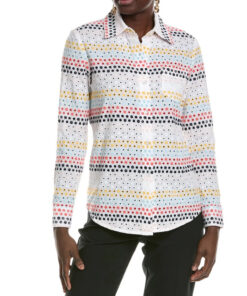 Le Superbe NWT Sunset Eyelet Striped Boyfriend Button Up Shirt Top Blouse 0 NEW