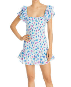 LoveShackFancy Womens Kodie Floral Flutter Sleeve Mini Dress XS Cotton Candy