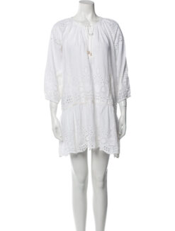 Melissa Odabash Ashley White Broderie Drop Waist Mini Dress Large