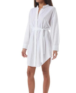 Melissa Odabash Brandi White Cotton Jacquard Long Sleeve Mini Shirt Dress Medium