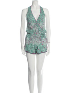 Poupette St. Barth Womens Butterfly Sleeveless V-Neck Romper XS Green Pink