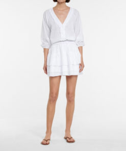 Poupette St Barth Womens Ariel V-Neck Ruffle Tiered Mini Dress Medium White