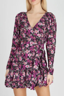 Rotate Birger Christensen Nancy Floral Lurex V-Neck Mini Wrap Dress Size 6