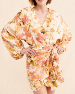 Significant Other Kenna Floral Long Sleeve V-Neck Mini Wrap Dress Size 4