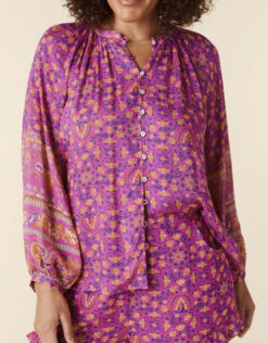 Spell & The Gypsy Madame Peacock Floral Long Sleeve Shirt Top Blouse XXS