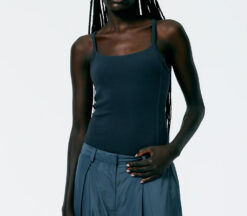 Tibi NWT Ribbed T Racerback Bodysuit Top Small Dark Slate NEW