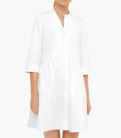 TUCKERNUCK Royal White Cotton Poplin 3/4 Sleeve Mini Shirt Dress Medium