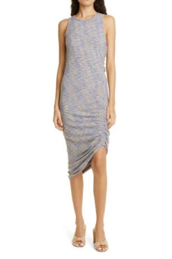 Veronica Beard Haylee Ruched Ribbed Sleeveless Midi Sheath Dress Size XS